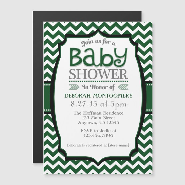 Invitación Baby Shower magnética de Chevron verde  (Anverso/Reverso)