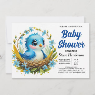 Invitación Baby Shower Magnífico Woodland Blue Bird Boy