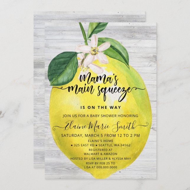 Invitación Baby Shower Mamas Main Squeeze Lemon (Anverso / Reverso)