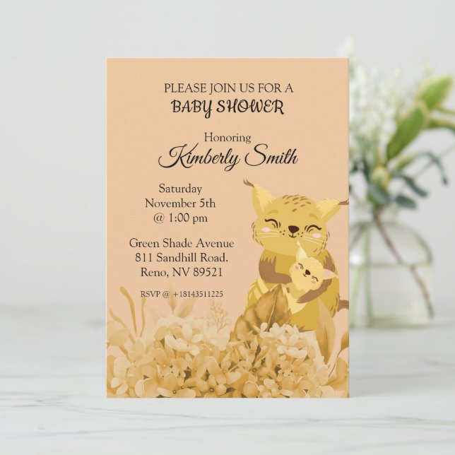 Invitación Baby Shower mami Cat Love (Anverso de pie)