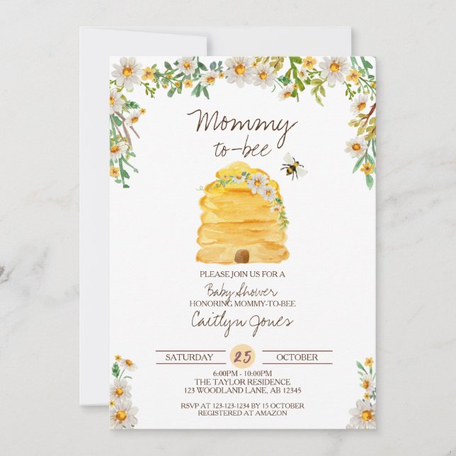 Invitación Baby Shower mami to bee (Anverso)