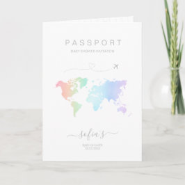 Invitación Baby Shower: Mapa mundial del pasaporte neutral de