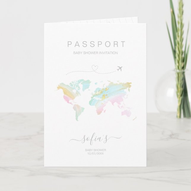 Invitación Baby Shower: Mapa mundial del pasaporte neutral de (Anverso)