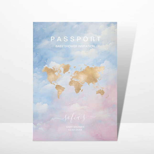 Invitación Baby Shower: Mapa mundial del pasaporte neutral de (Subido por el creador)