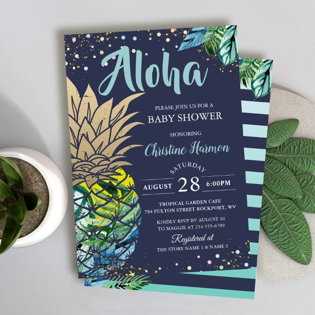 Invitación Baby Shower Marina Blue Tropical Pineapple Beach (Subido por el creador)