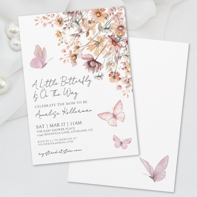 Invitación Baby Shower mariposa de flores silvestres (Wildflower Butterfly Baby Shower Invitation)