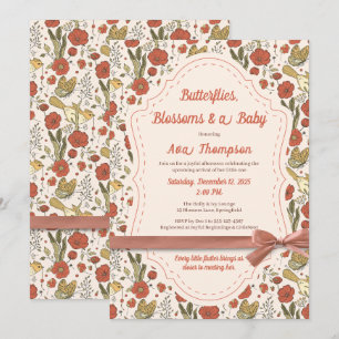 Invitación Baby Shower   Mariposas y flores poéticas