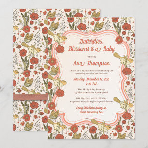 Invitación Baby Shower Mariposas y Flores Poéticas Florales