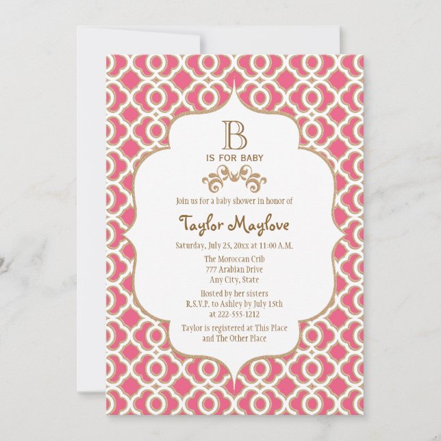 Invitación Baby Shower marroquí de oro rosado (Anverso)