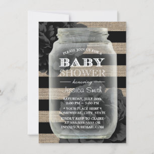 Invitación Baby Shower Mason Jar Rustic Burlap Stripes