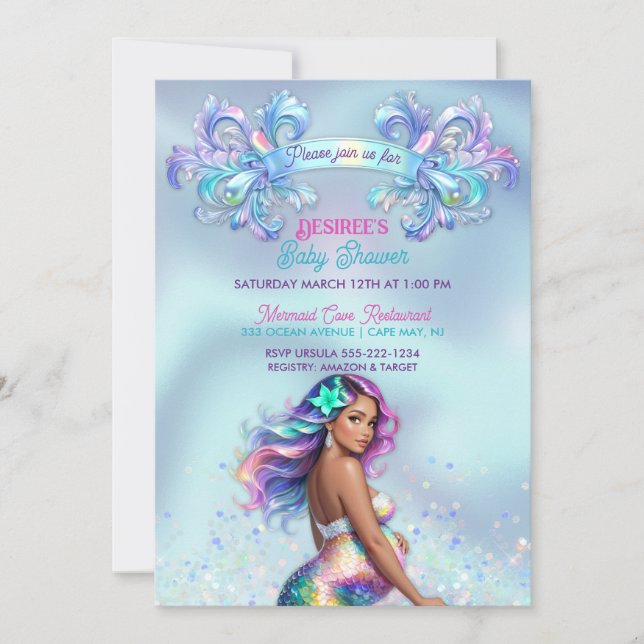 Invitación Baby Shower Mermaid Mom Pregancy (Anverso)