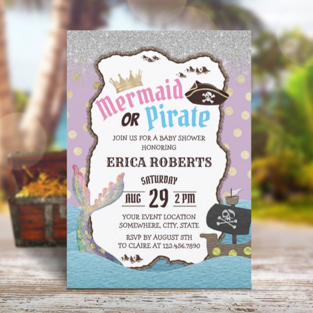 Invitación Baby Shower Mermaid o Pirate Purple & Gold Dots (Subido por el creador)