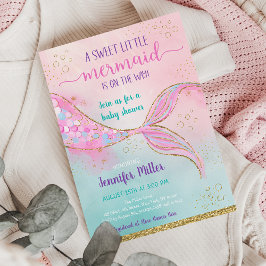 Invitación Baby Shower Mermaid Pink Gold