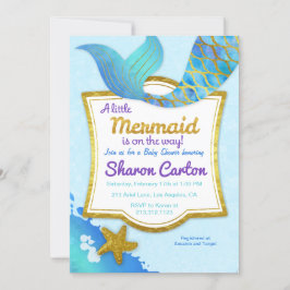 Invitación Baby Shower Mermaid Watercolor Gold