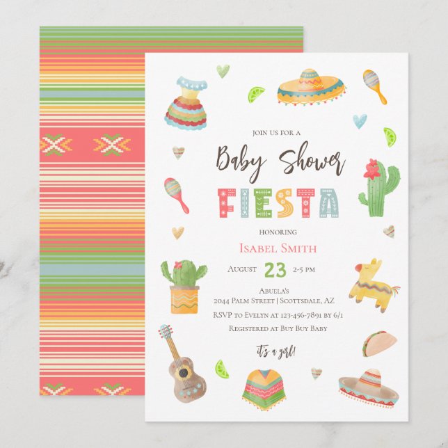Invitación Baby Shower mexicano colorido de Fiesta (Anverso / Reverso)