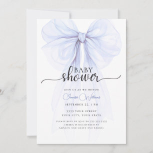 Invitación Baby Shower mínima de Bow azul suave