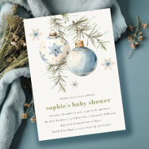 Baby Shower Minimal Blue Winter Chirstmas Boy