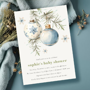Invitación Baby Shower Minimal Blue Winter Chirstmas Boy