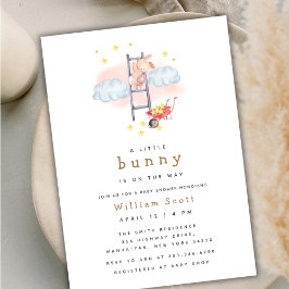 Invitación Baby Shower Minimal Boho Watercolor Bunny Stars