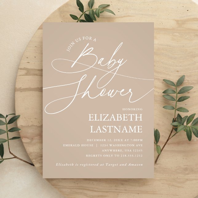 Invitación Baby Shower Minimalista Beige (Minimalist Beige Baby Shower Invitation)