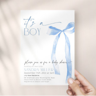Invitación Baby Shower Minimalista con Lazo Azul