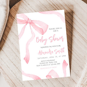 Invitación Baby Shower Minimalista con Lazo Rosa