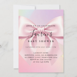 Invitación Baby Shower Minimalista con Lazo Rosa