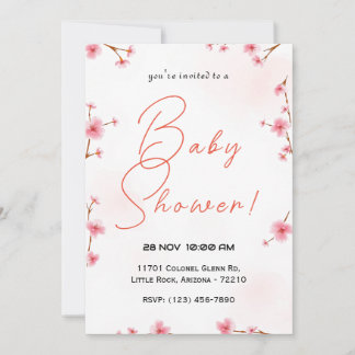 Invitación Baby Shower minimalista de cerezo en flor