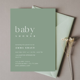 Invitación Baby Shower Minimalista de Color Verde Menta y Gén