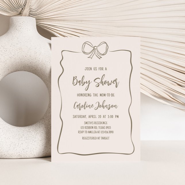 Invitación Baby Shower minimalista de Coquette (Neutral Coquette Baby Shower Invitation)