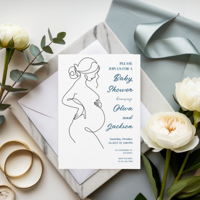 Invitación Baby Shower Minimalista de embarazo de línea (Subido por el creador)