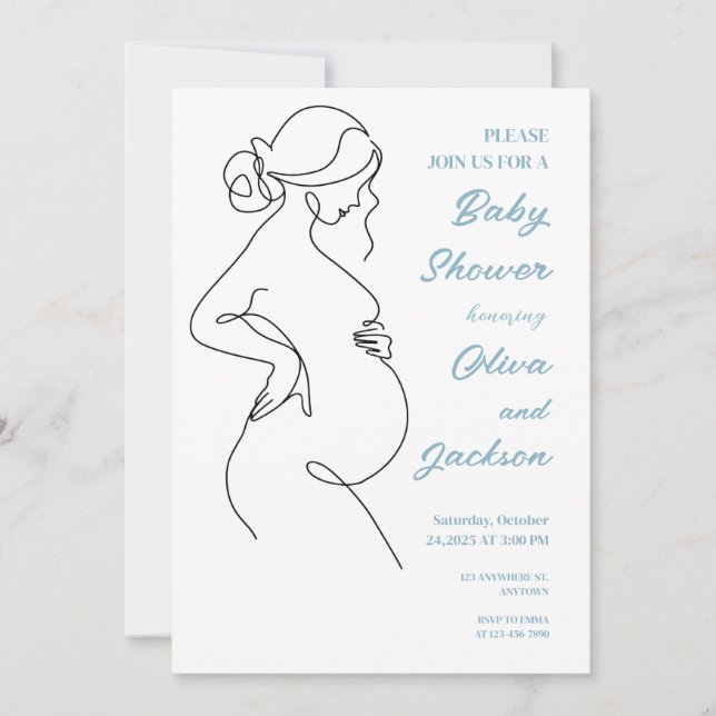 Invitación Baby Shower Minimalista de embarazo de línea (Anverso)