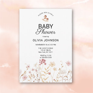 Invitación Baby Shower Minimalista de Flores Rosadas Suaves
