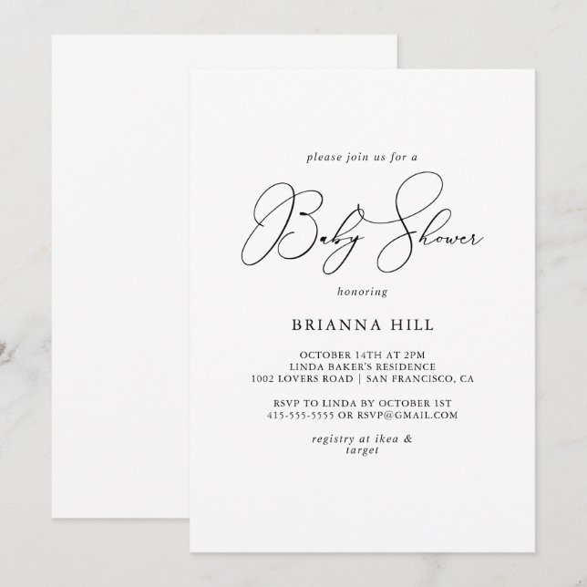 Invitación Baby Shower Minimalista de Moda con clase (Anverso / Reverso)