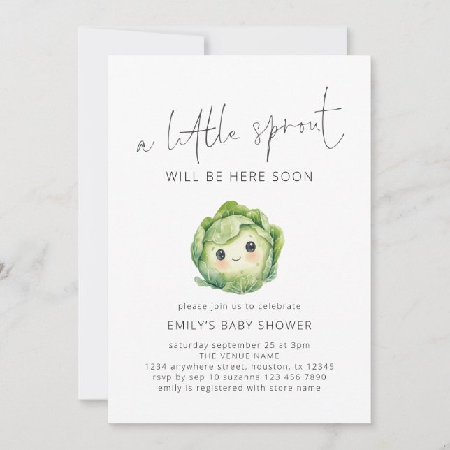 Invitación Baby Shower minimalista de pequeño brote (Anverso)