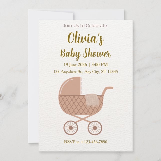 Invitación Baby Shower Minimalista Editable  (Anverso)