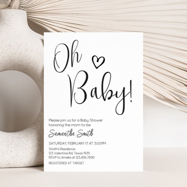 Invitación Baby Shower minimalista en blanco y negro (White Minimalist Heart Baby Shower Invitation)