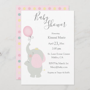 Invitación Baby Shower minimalista en globo de elefante gris