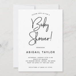 Invitación Baby Shower minimalista moderno en blanco y negro