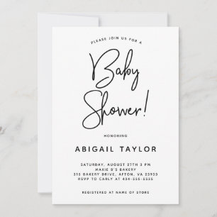 Invitación Baby Shower minimalista moderno en blanco y negro