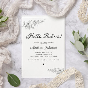 Invitación Baby Shower mínimo botánico blanco clásico