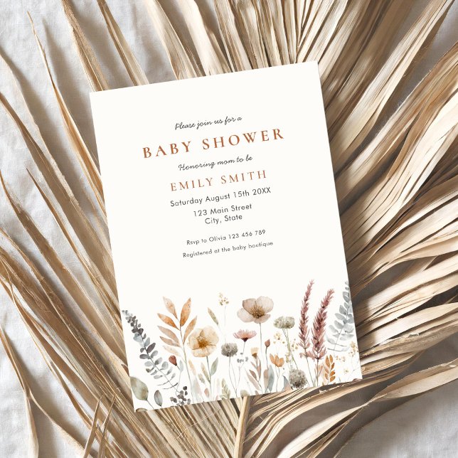 Invitación Baby Shower mínimo de Boho Floral (Subido por el creador)