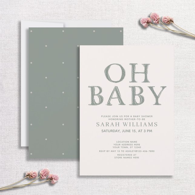 Invitación Baby Shower mínimo de puntos verdes para niños (Subido por el creador)
