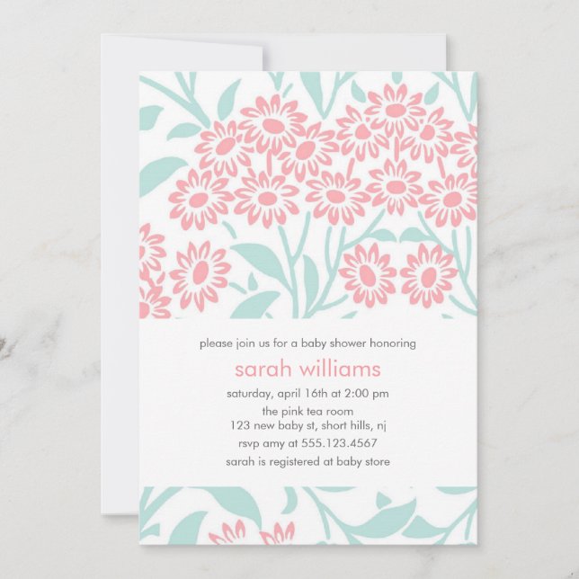 Invitación Baby Shower Mint and Coral Floral Damask (Anverso)