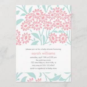 Invitación Baby Shower Mint and Coral Floral Damask