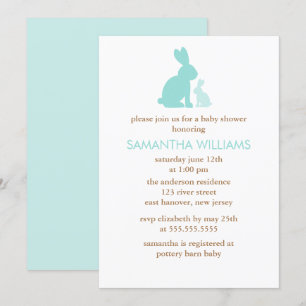 Invitación Baby Shower Mint Green Mom and Baby Rabbit
