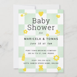 Invitación Baby Shower Mint Green y Yellow Checker