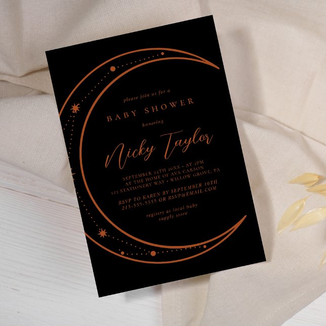 Invitación Baby Shower místico y celestial negro de la luna (Subido por el creador)