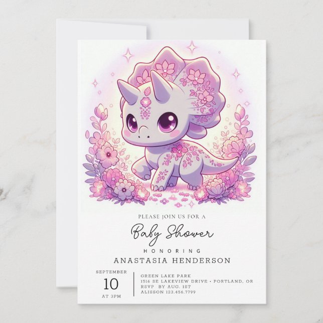 Invitación Baby Shower mítico de dinosaurios majestuosos (Anverso)