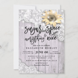 Invitación Baby Shower Moda Lace Sunflower Wood String Lights